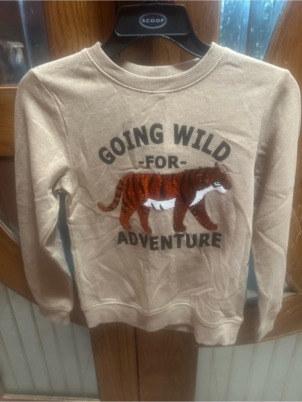 H&M Beige Kids Sweatshirt with Sequin Tiger Graphic